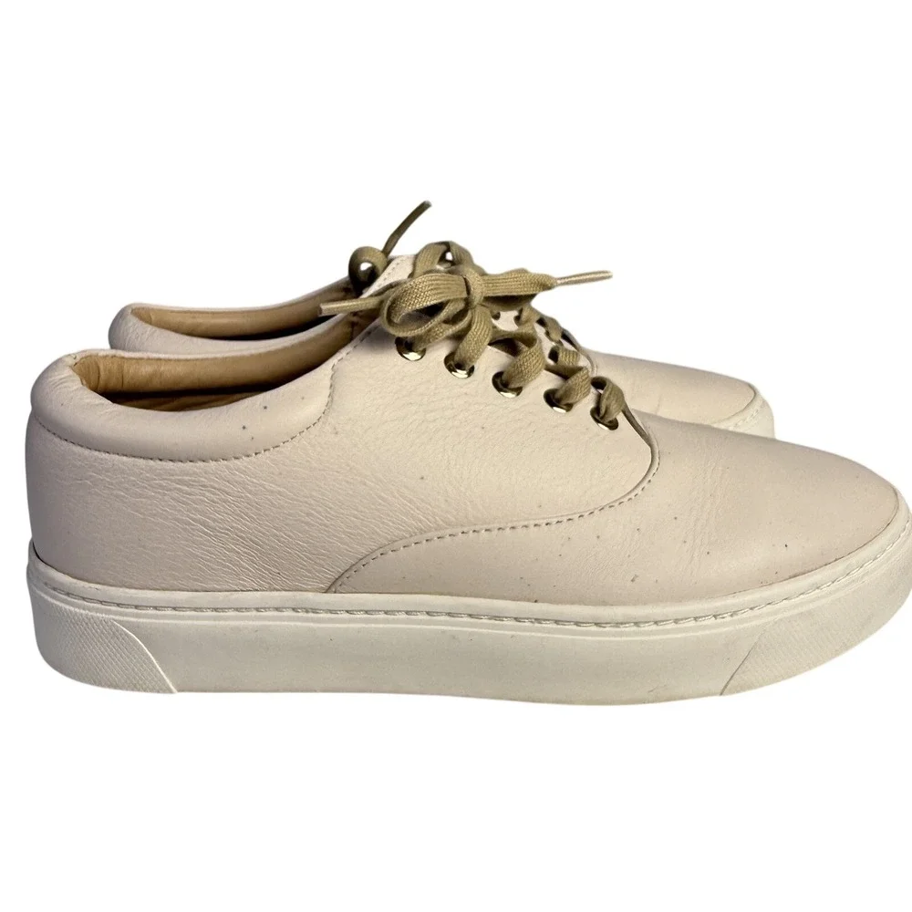 Nisolo Anthropologie Sneakers Everyday Ivory‎ Bone Lace Up Leather Womens Sz 8